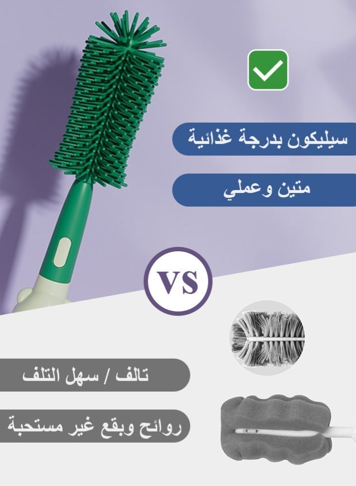 BBMORE 3-in-1 Silicone Feeding Bottle Brush,  Bottle Cleaning Brush with Long Handle Portable for Baby Bottles, Sports Bottle, Vase, Glassware, Smaller Diameter Bottle Openings（Green) - Image 3